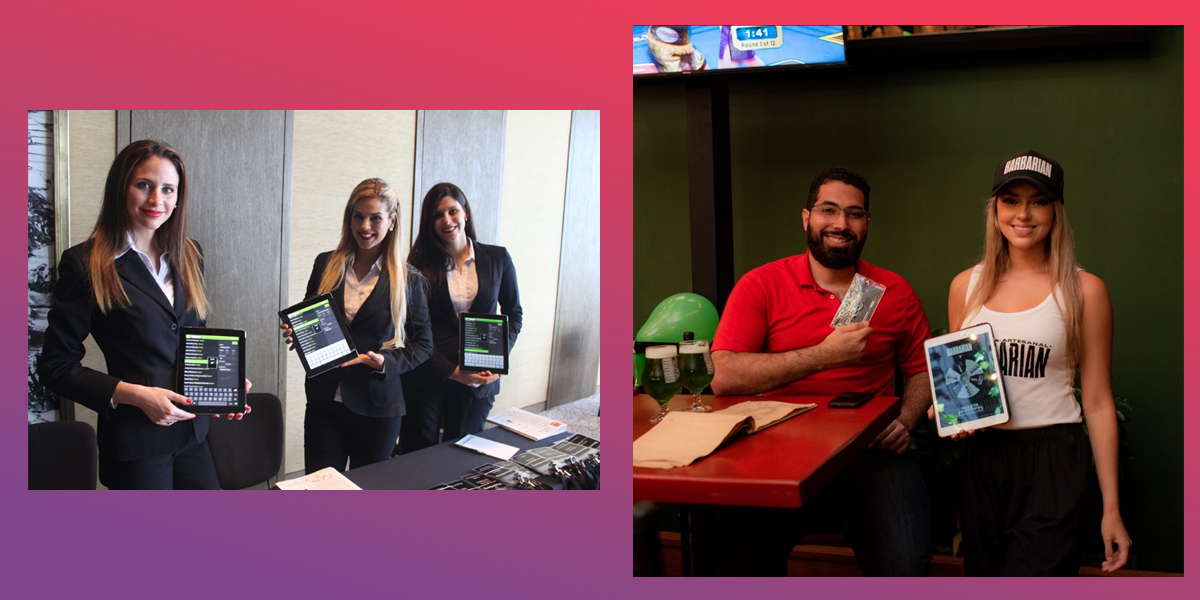 Anfitrionas y promotoras usando tablets en eventos