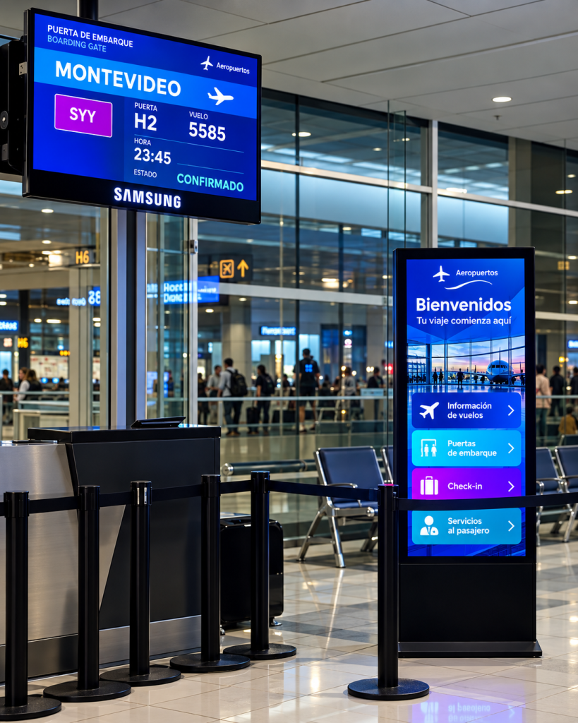 Tótem interactivo informativo en un aeropuerto