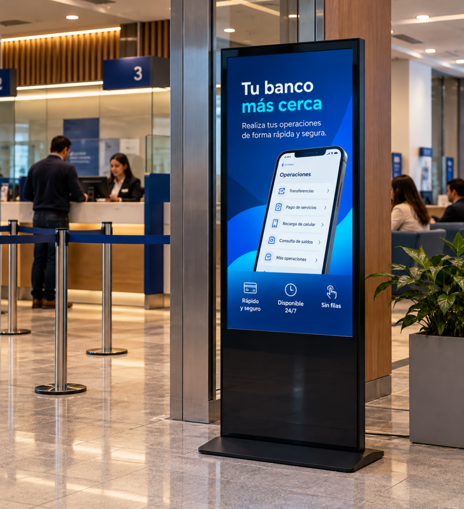 Kiosco interactivo en la agencia de un banco